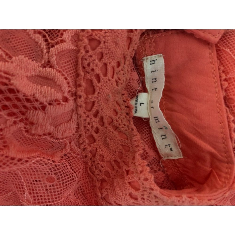 Hint Of Mint L Dress Coral Orange Lace Mock Neck Sleeveless Lined Pretty Work - Picture 5 of 8